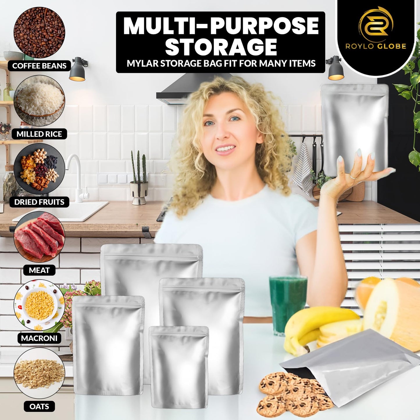 120 Mylar Bags with 150 Oxygen Absorbers-168 Labels & Stand-Up Reusable 4 Sizes Airtight Smell Proof Resealable Bags with 15 Clips-11 MIL Food Storage Large Mylar Bags