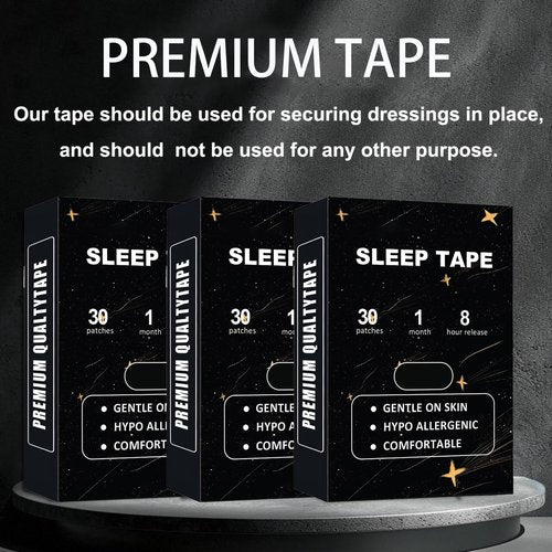 Black Premium Sleep Tape (30-Pack) - Mouth Tape, Pain Free Removal, Hypoallergenic, Latex Free & Gentle On Skin - Medical Grade Adhesive Cotton Tape