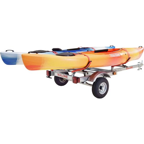 Malone MPG586XV EcoLight 2 Kayak Trailer with 2 V-Rack Kayak Carriers | 14' / 400 lbs Capacity | Fully Submersible | Marine Grade Galvanized Steel Construction