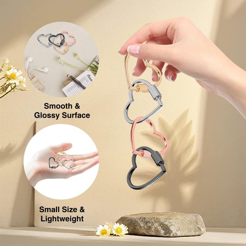 QIYUDA 7Pcs Heart Shaped Carabiner, Metal Screw Heart Keychain Clip