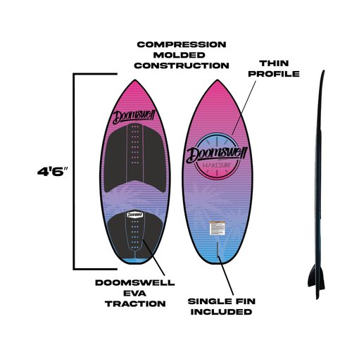 Doomswell Nitro Wakesurf Board – 4'6" Skim Wakesurf Board for Beginner & Intermediate Wake Surfing | Low Rocker, Single Fin, Compression-Molded High-Performance Design (Pink)