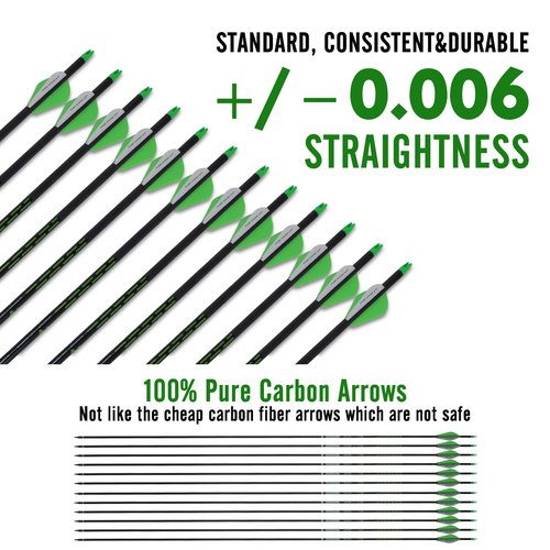 LWANO 32" Archery Hunting Arrows 100% Pure Carbon Fiber Arrows with 12 Pack Shaft 400 Spine Removable Tips for Compound Bow Target Practice