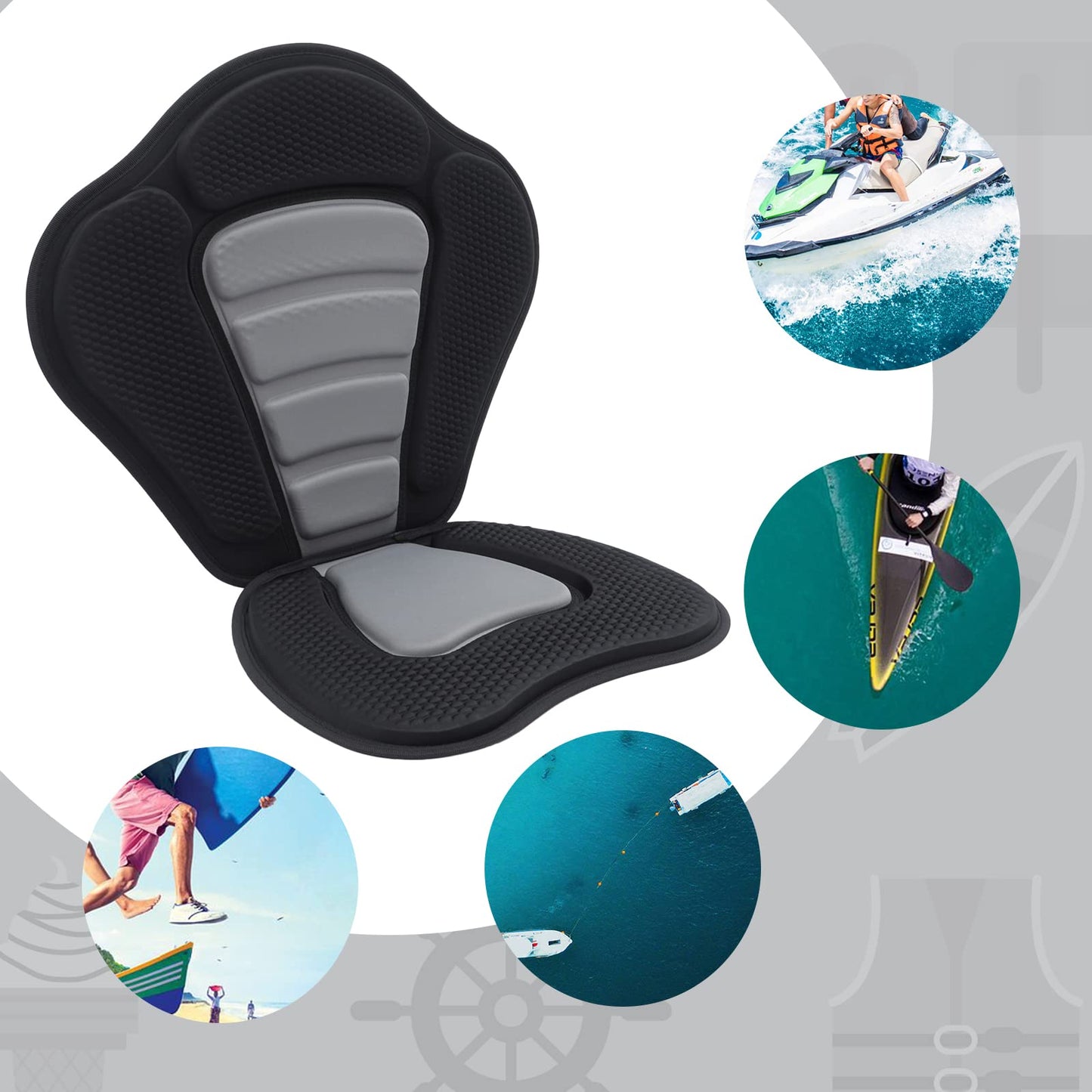 Kayak Seat Deluxe Padded Canoe Backrest Seat Sit Canoe SUP Seat Fishing Boat Seats with Back Support & Storage Bag for Kayaking Canoeing Rafting Fishing