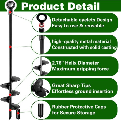Fabulas Ground Anchors Heavy Duty, Swing Set Anchor Kit 18 Inch 4 Pack Screw in Earth Anchors Trampoline Stakes High Wind Metal Auger Anchor for Shed Tent Carports Securing Animals Camping Mobile Home