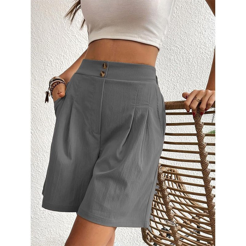 Bermuda Shorts for Women Knee Length Cotton Shorts with Pockets Womens Summer Trendy Elastic Waist Shorts Lounge Shorts Grey M