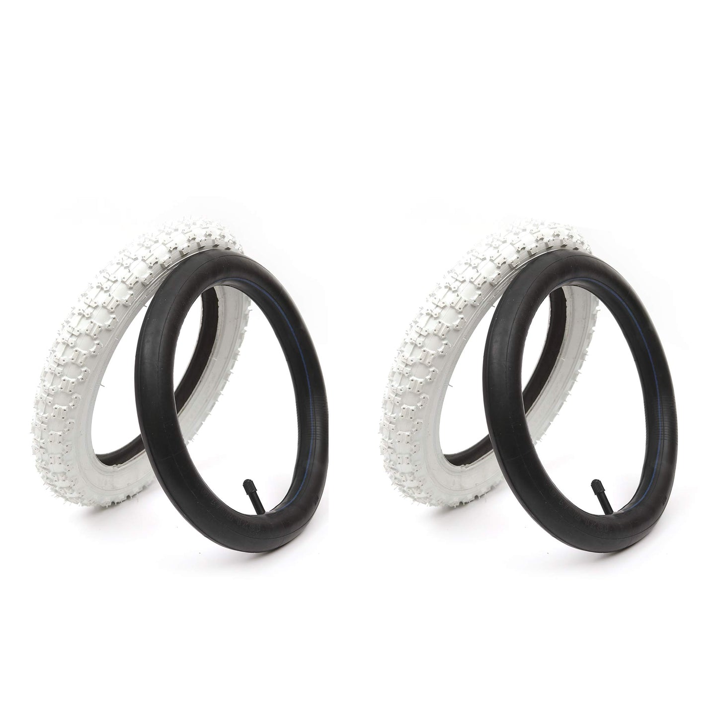 (2 Sets) 12” x 2.125 Kids Bike Replacement White Tires and Tubes - Compatible with Most 12”-12.5” Kids Bikes Like RoyalBaby, Schwinn, and Dynacraft - Made from BPA/Latex Free Butyl Rubber