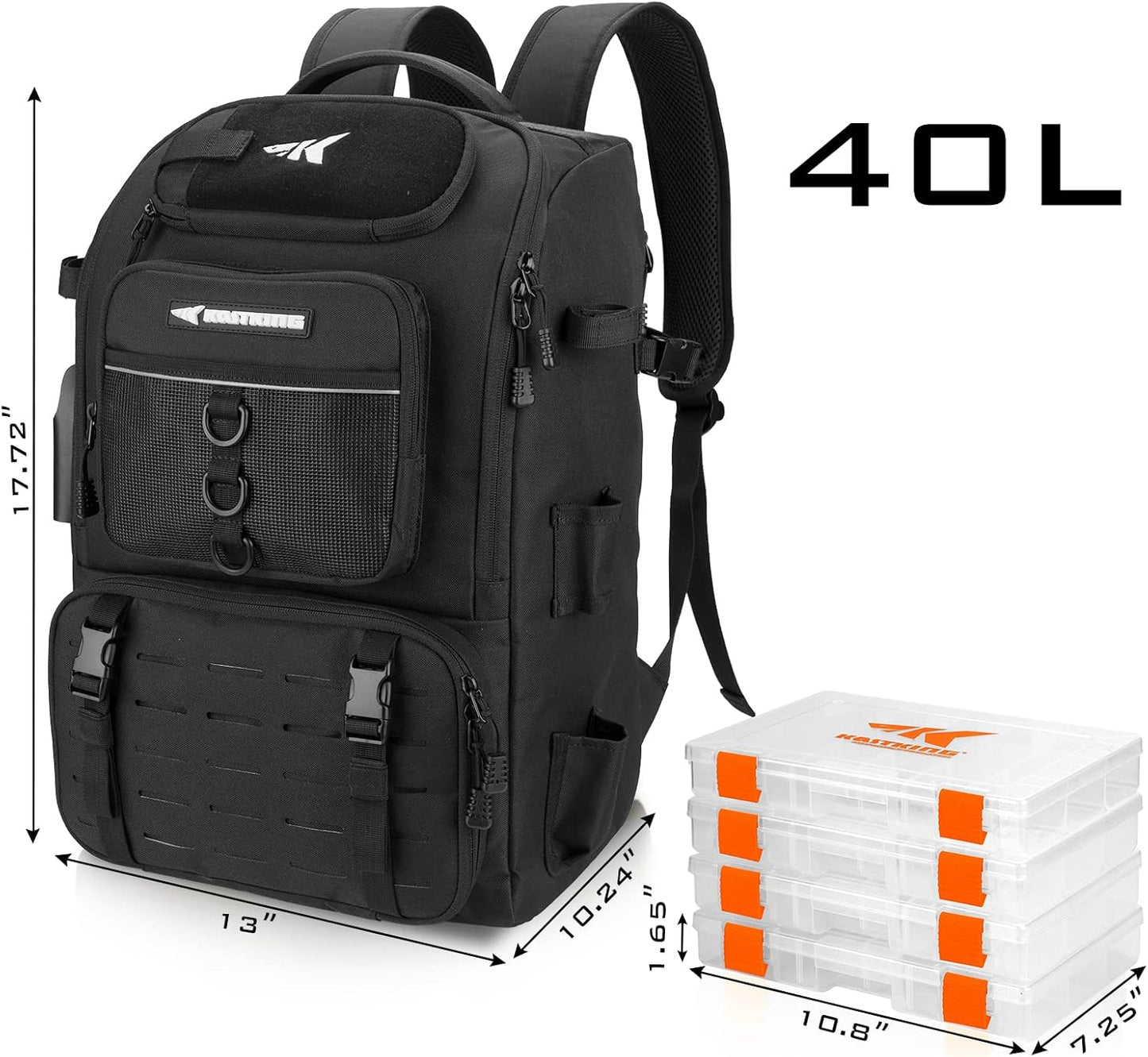 KastKing KarryAll Fishing Tackle Backpack with Rod Holder 4 Tackle Boxes,40/26L Tackle Bag Storage Fishing Gear and Equipment