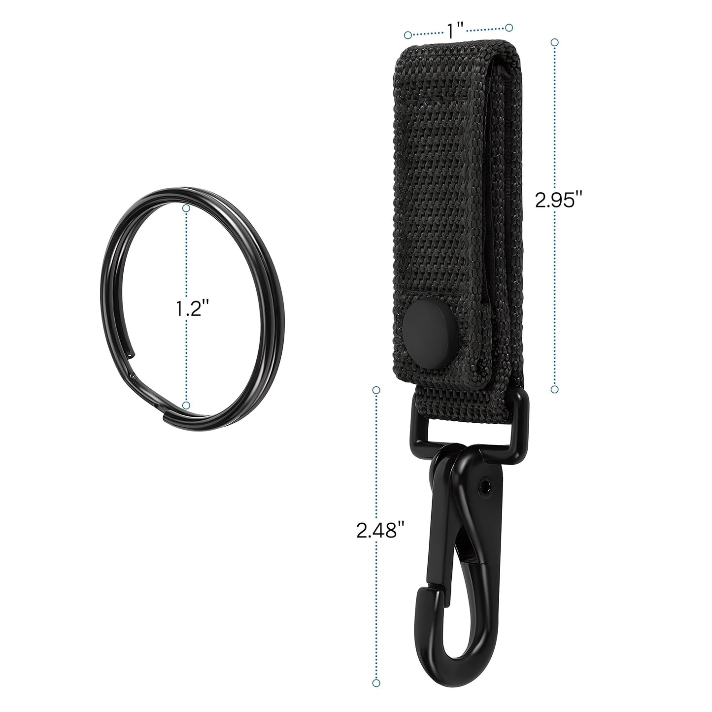 JSHYGOUP 2-Pack Heavy Duty Belt Keeper Clip Key Holder with Metal Key Fob, Nylon MOLLE Strap, Key Ring