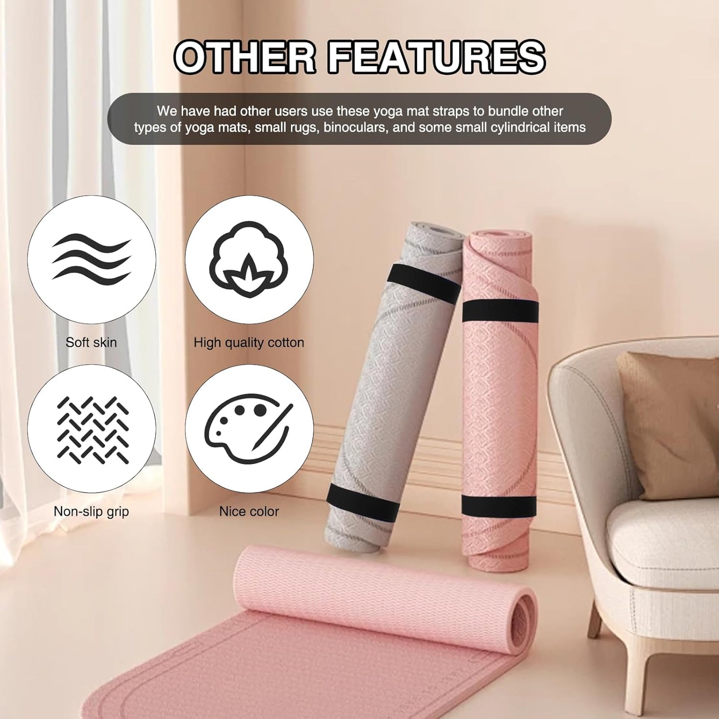 2 Pcs Yoga Mat Strap, 59 X 1.5 Inch Adjustable Yoga Mat Holder Carrying Strap for All Size, Black (Yoga Mat Not Included)