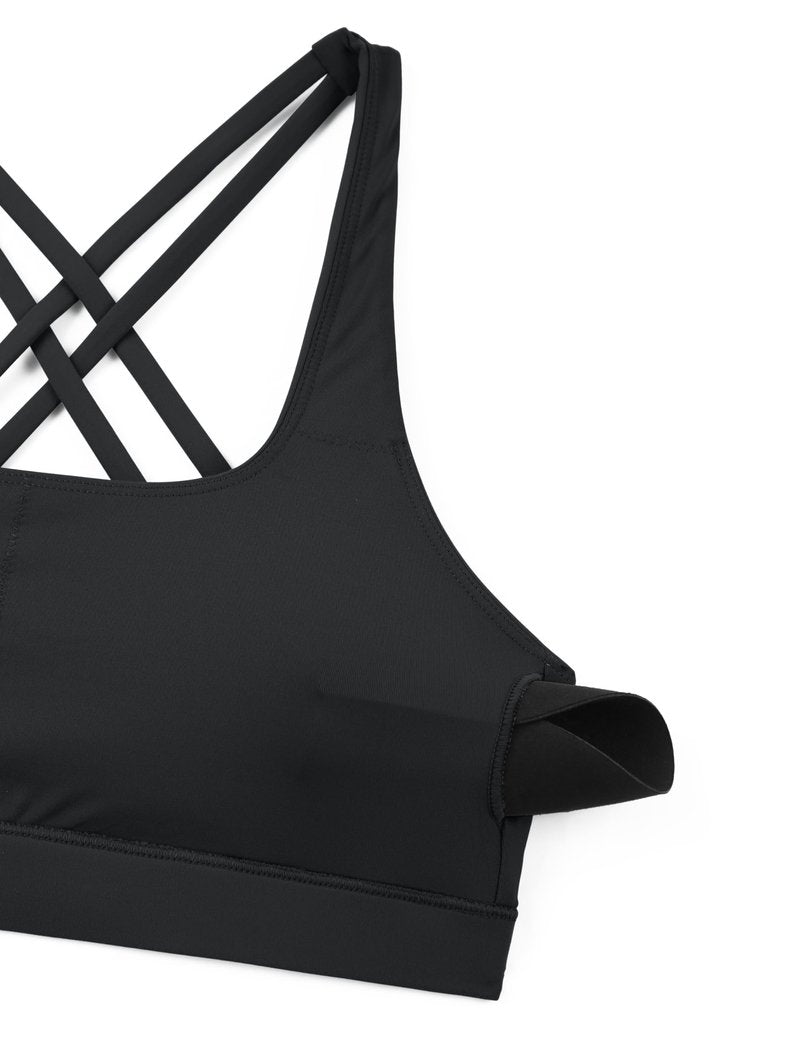 CRZ YOGA Butterbreeze Square Neck Sports Bras for Women - Strappy Thin Straps Workout Traning Padded Gym Halter Cami Top Black Medium
