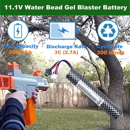 PTIJPOW Airsoft 11.1V 2000mAh Gel Ball Blaster Rechargeable Battery with USB Charger, Replacement Battery for Airsoft Gel Water Bead Blaster(1-Pack)