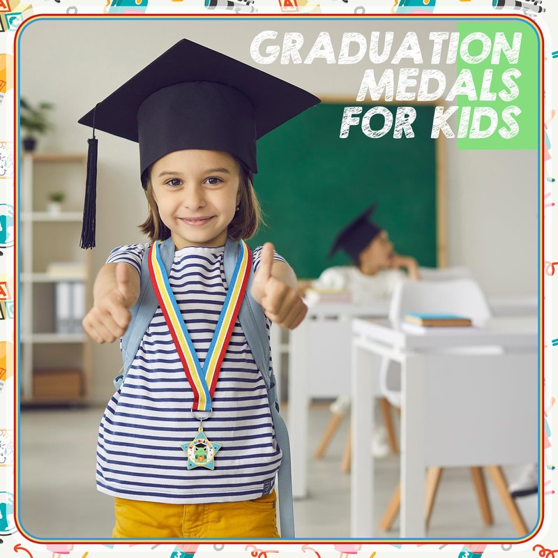 Landical 6 Pcs Preschool Pre-k Graduation Medal for Kids Bulk with Rainbow Neck Ribbon Kindergarten Grad Award Medals for School Students Grad Gifts Party Decorations(Frog)
