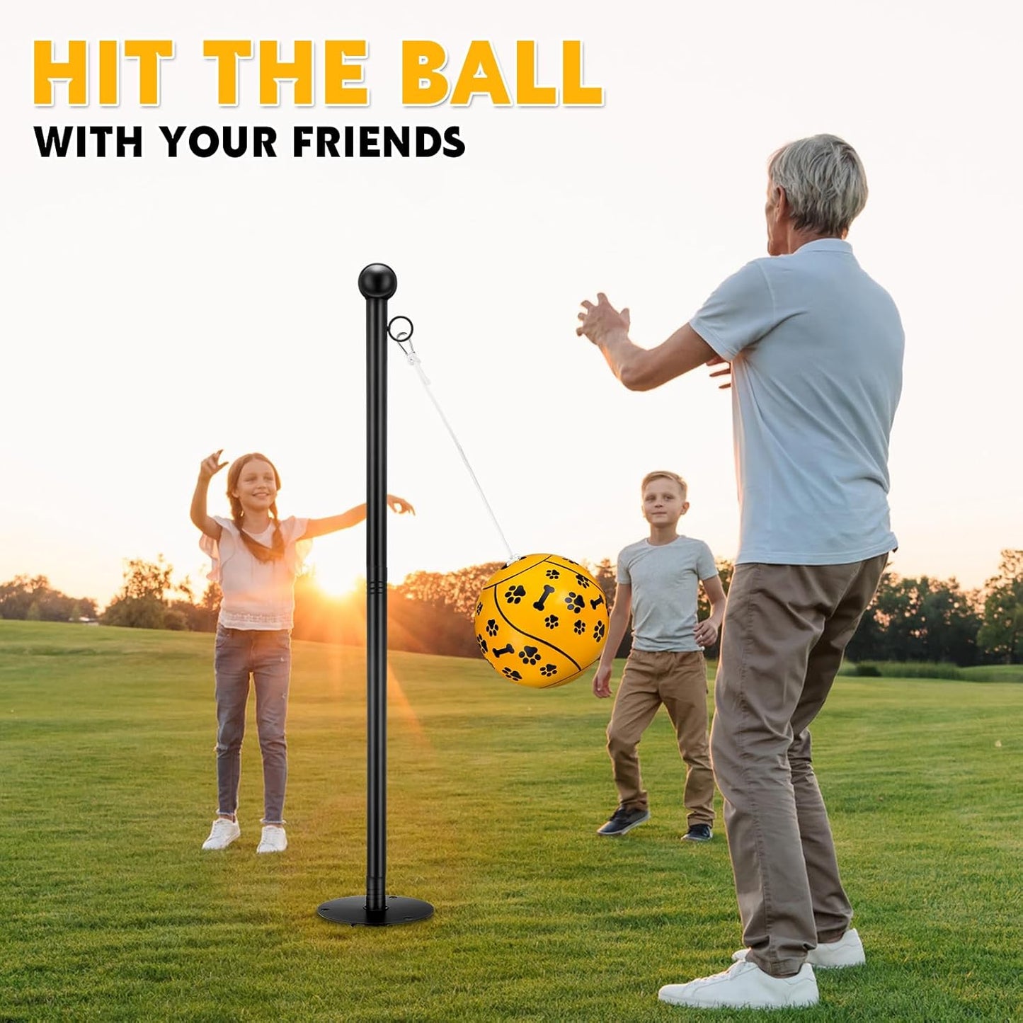 10 ft Tetherball Set with 2 Balls, Portable Replacement Tetherball Ball and Rope and Pole Tether Equipment Adjustable Pole Game for Adult Dog Outdoor Backyard Beach