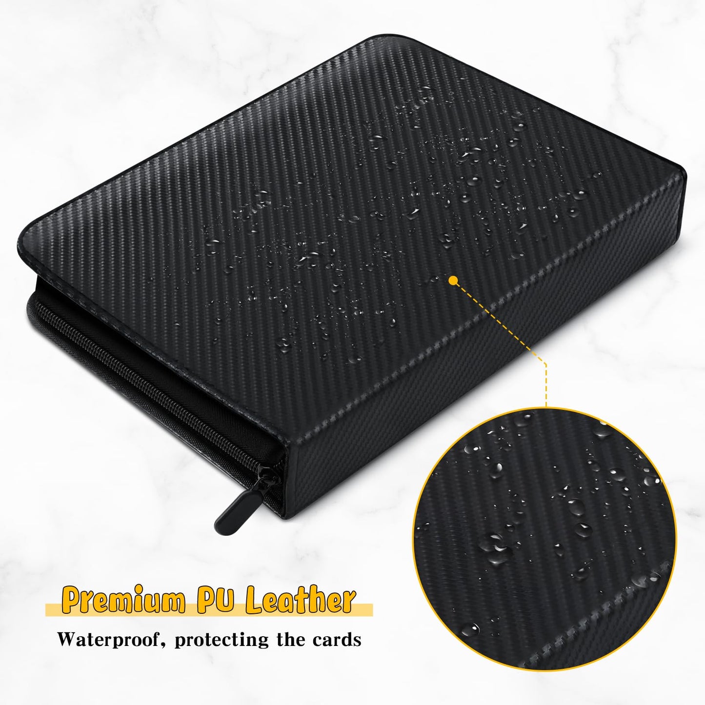 Jumbo Card Binder for PKM– WITHYU PU Leather Ringless Card Collection Binder with 60 Pockets, 5.9'' x 8.4''Card Holders Storage Album for Game Card (Carbon Black)