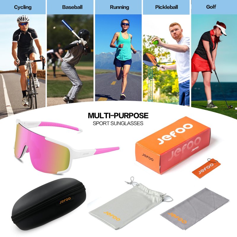 Jefoo Cycling Sunglasses for Women Men UV Protection Running Baseball MTB Biking Shades Sports Glasses