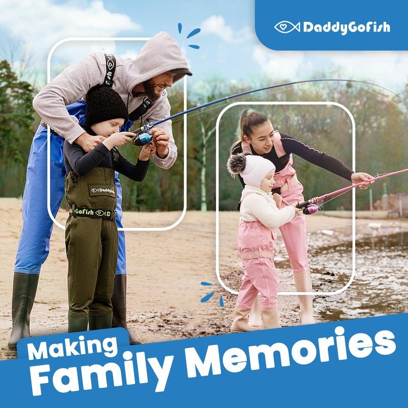 DaddyGoFish Kids Fishing Pole - Rod Reel Combo Tackle Box Starter Set - First Year Small Dock Gear Kit for Boys Girls Toddler Youth Age Beginner Little Children Junior Anglers (2 Pack Blue + Blue 4ft)