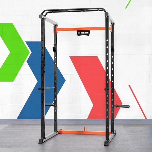 METIS Complete Gym Equipment Set - 1x Power Cage, 1x Olympic Barbell, 1x Weightlifting Bench, 2X Barbell Locking Clips, 2X 5kg, 10kg, 15kg, 20kg & 25kg (PU Plates (Complete Set))