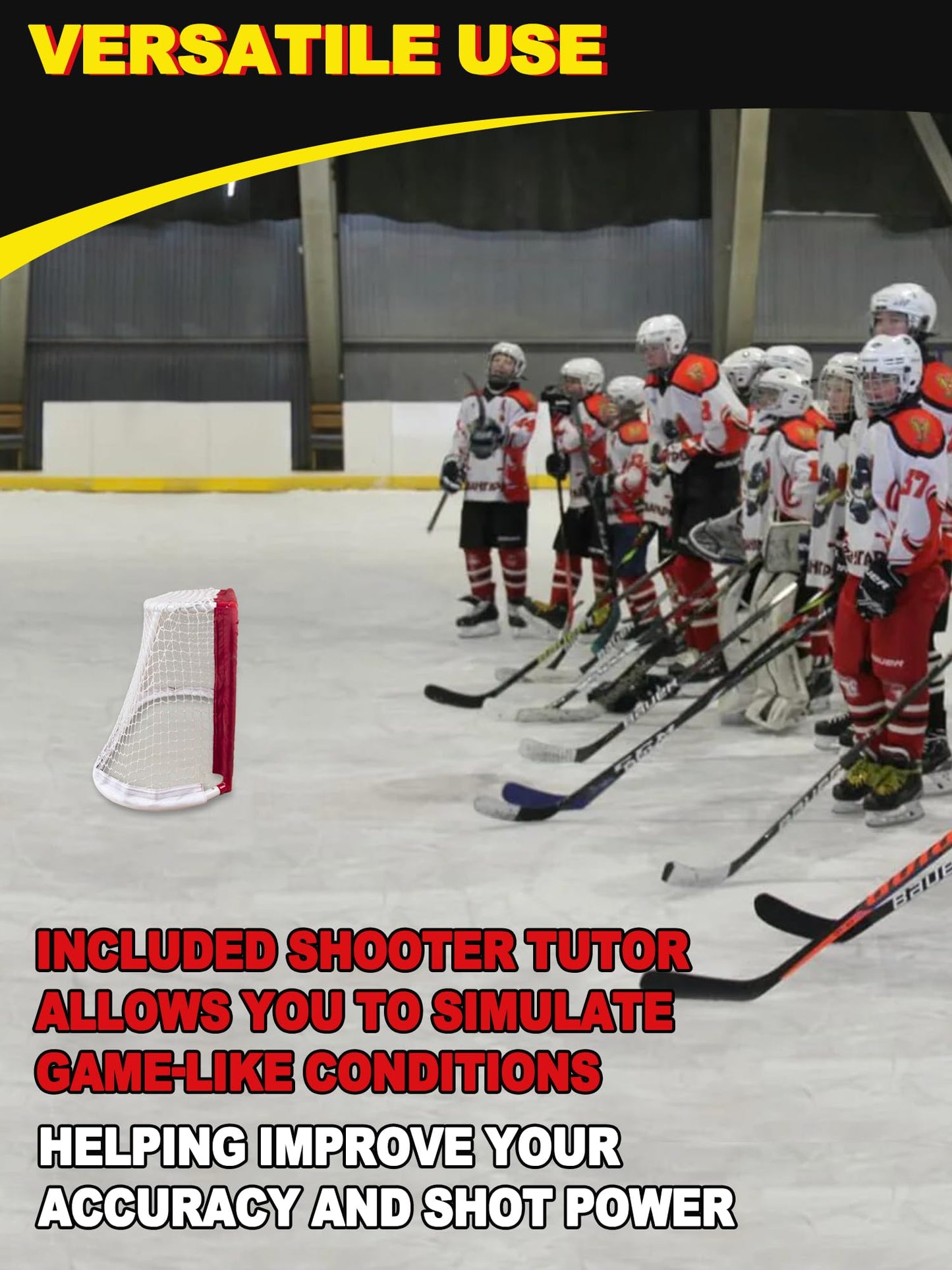 Kasifei Mini Steel Hockey Net with Shooter Tutor, 30" x 20" Heavy Duty Hockey Goal for Kids