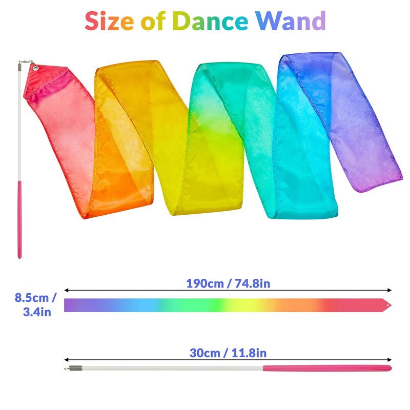 100% Silk Dance Ribbon Streamer Easter Gift Basket Stuffer for Little Toddler Girls 4 5 6 7 Year Old, Ballerina Princess Spring Toys Pastel Rainbow Play Silks Gymnastic Twirler Wand Birthday for Kids