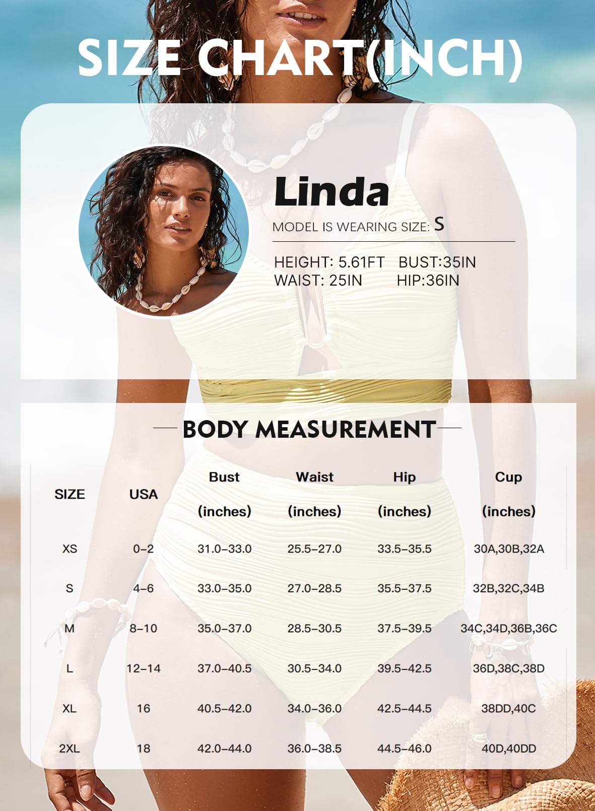 Herseas Women Two Pieces Textured Bikini Set Push Up V-Wired Cutout 2026 High Waisted Spaghetti Straps Swim Suit Trendy Vacation Outfits Summer 2026 Yellow Cream Small
