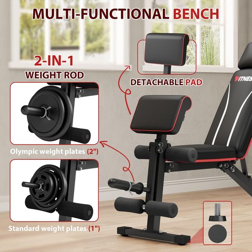 TYRSEN Foldable Weight Bench, Adjustable Workout Bench with Leg Extension, Preacher Pad, Extended Headrest, Space-saving Banco de Pesas for Home Gym, 800lbs Full Body Workouts Strength Training
