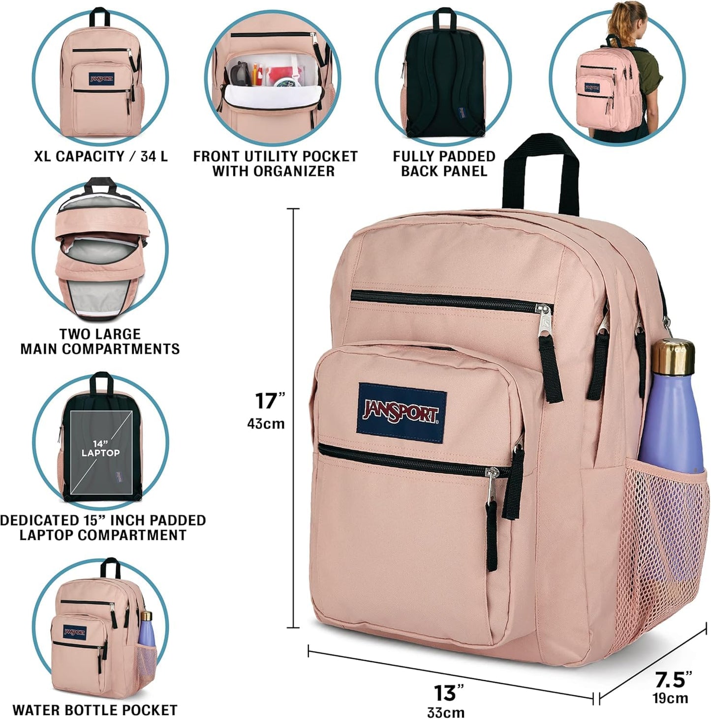 JanSport Laptop Backpack - Computer Bag with 2 Compartments, Ergonomic Shoulder Straps, 15” Laptop Sleeve, Haul Handle - Fluttering Fields