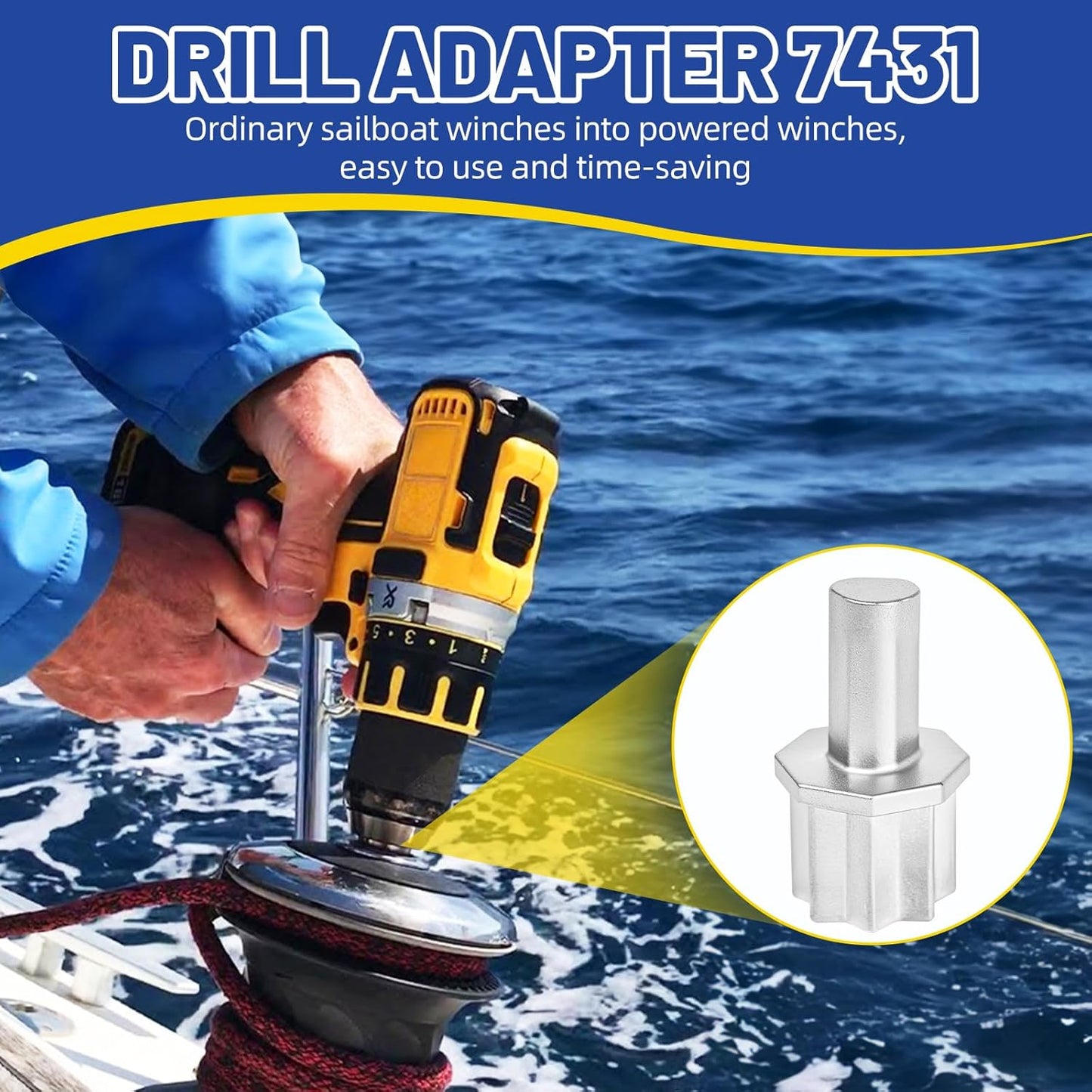 2 Pcs Boat Winch Drill Bit Adapter 7431 Portable Drill Winch Sailboat Accessories Sailing Gear
