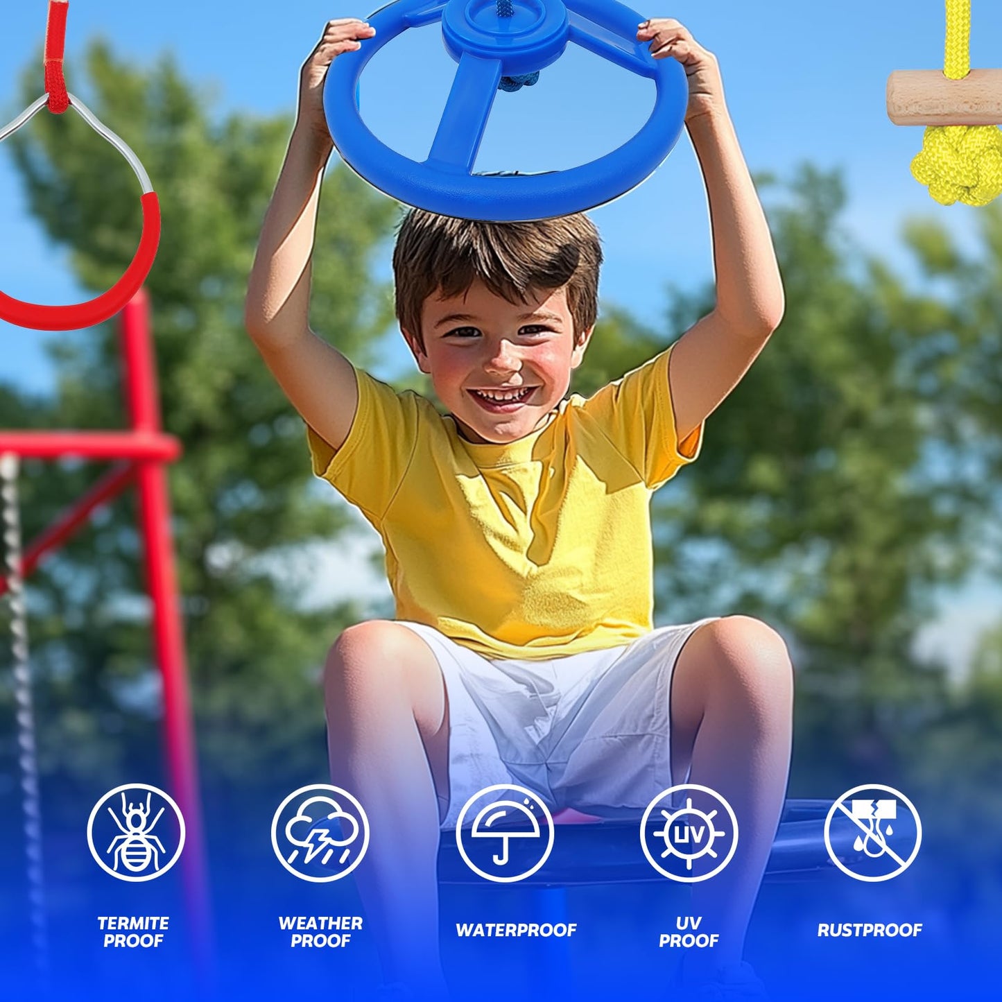 2x50 Ft Ninja Obstacle Course Kit for Kids with Slackline and 13 Fun Accessories Including Climbing Net, Rope Ladder, Monkey Bars, Ninja Obstacle Course for Kids Ages 3+ with 440lbs Weight Capacity