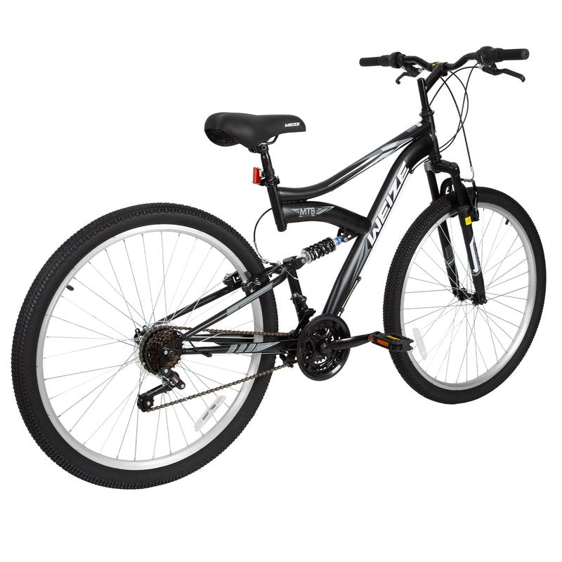 WEIZE Mountain Bike, 27.5 inch Outdoor Cycling Bike, 18-Speed/High-Carbon Steel/Dual Full Suspension, Adjustable Ergonomic Seat for Men Women Adult, MTB Bicycle with Suspension Fork, Matte Black