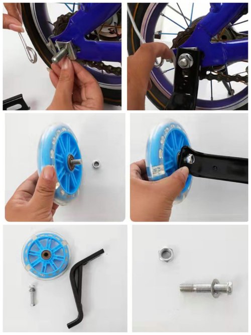training wheels Auxiliary wheel bicycle with light -emitting wheel children's car flash adjustment 16/20 bicycle accessories Kids bike training wheels (Blue 12-20 universal)