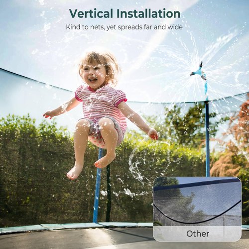 Lyromix Trampoline Accessories Kit, Trampoline Sprinkler, 50FT Solar Lights and Stakes, Non-Damaging to Net, Features 8 Light Modes, Compatible with 8 10 12 14 15 16FT Trampolin