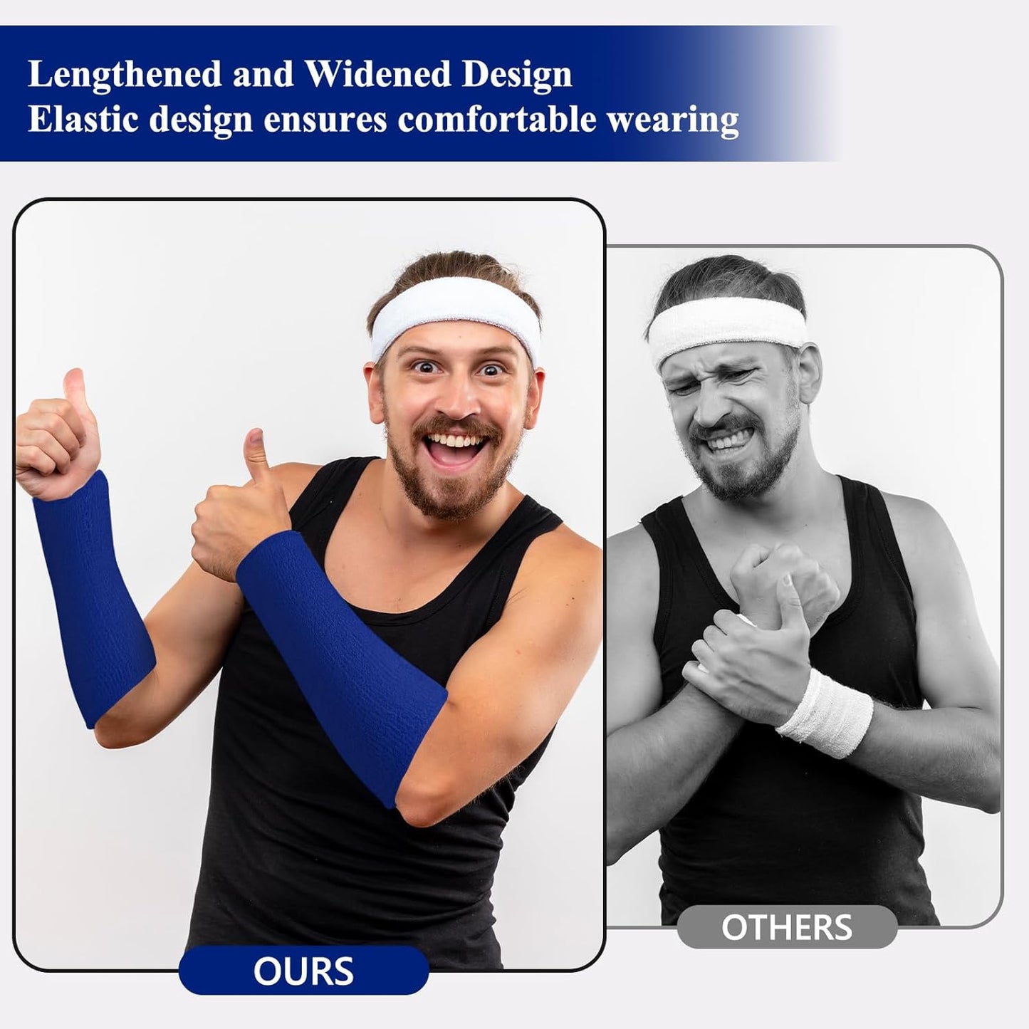 2 Pcs 9 Inch Long Wristbands Sweatbands Black Large Sweat Bands Wristbands Wrist Sweatbands Bulk Arm Sweat Bands for Men Women Weight Loss Football Workout