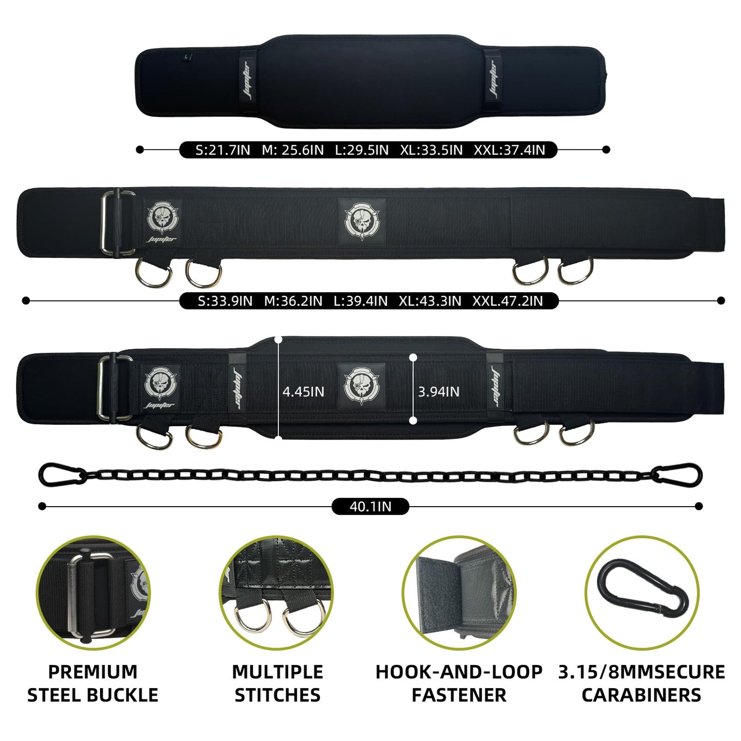 2-in-1 Weightlifting Belt & Dip Belt with Chain for Added Weight Training,Weightlifting, Squats, Deadlifts,Powerlifting for Men & Women(Large)
