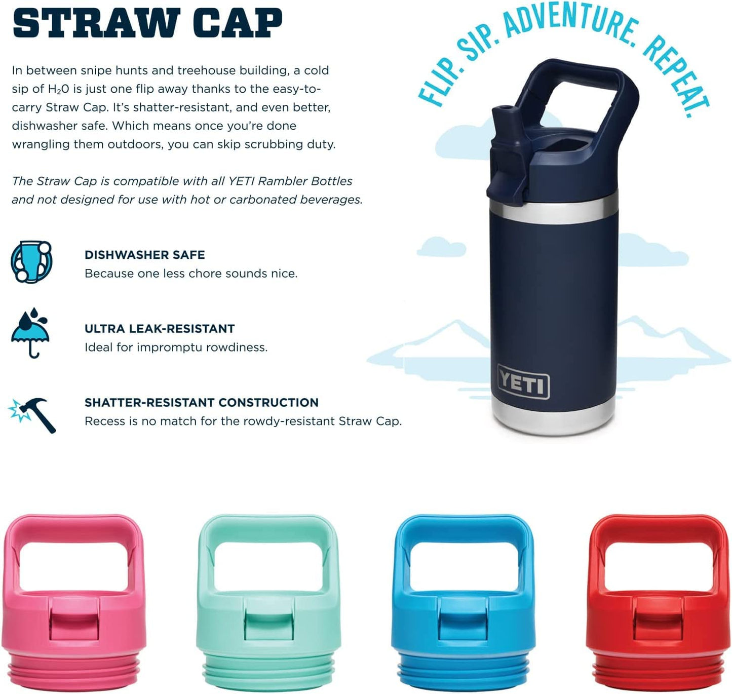 YETI Rambler Jr. 12 oz Kids Bottle, with Straw Cap, Reef Blue
