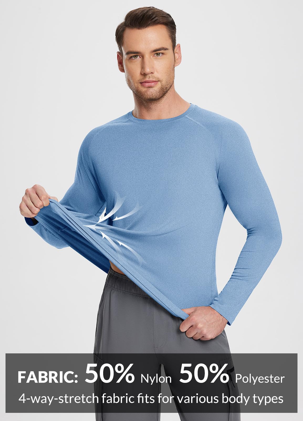 baleaf Men's Long Sleeve Running Shirts Workout Tops Quick Dry SPF Rash Guard Lightweight Hiking Sun Protection t Shirt Blue L