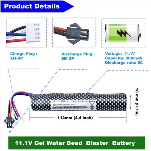 PTIJPOW Airsoft 11.1V 2000mAh Gel Ball Blaster Rechargeable Battery with USB Charger, Replacement Battery for Airsoft Gel Water Bead Blaster(2-Pack)