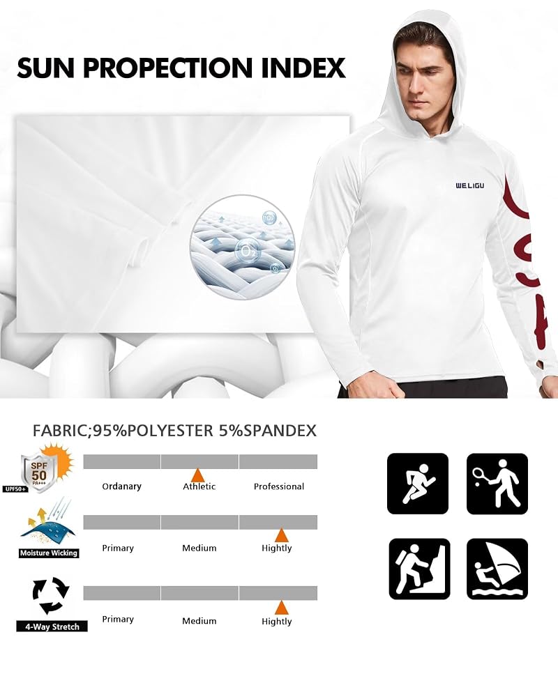 Men's American Flag Fishing Shirt Hooded UPF 50+ Sun Protection - X-Large (B-f-white-flag+X-Large)