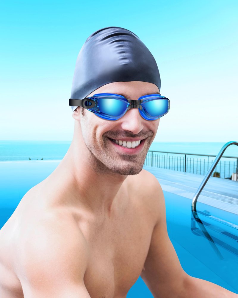 Aegend Swim Goggles, Swimming Goggles No Leaking Full Protection Adult Men Women Youth, Blue-black