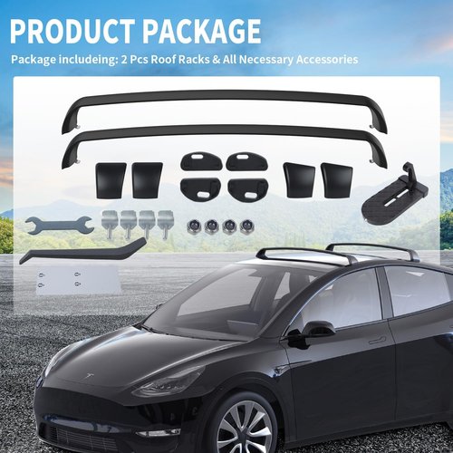 ThinSGO Noiseless Lockable Roof Rack Fits for Tesla Model Y 2020-2025 Cross Bar All Aluminum Kayak Bike Crossbar Rooftop Luggage Cargo Carrier for Canoe Rack