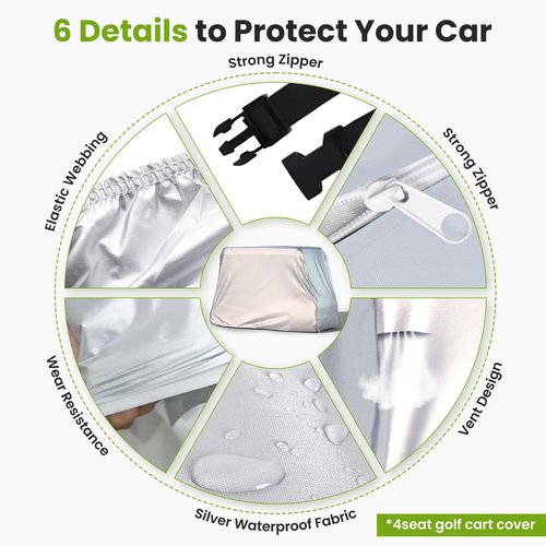 BENVOL 2/4 Passenger Golf Cart Cover for Yamaha EZGO Club Car, 420T Waterproof Polyester with Silver Coating,Waterproof,Dustproof,Windproof,Sunproof,All-Weather Protection (Silver-95 * 48 * 73 in)