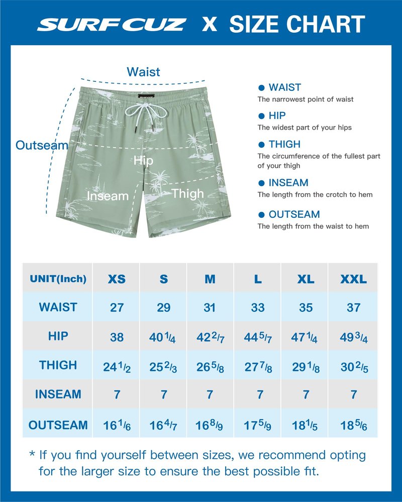 SURF CUZ Mens Swim Trunks with Compression Liner Quick Dry Swim Shorts 7" Swimming Trunks Stretch Bathing Suit 7 Inch,Coconut Island,XXL