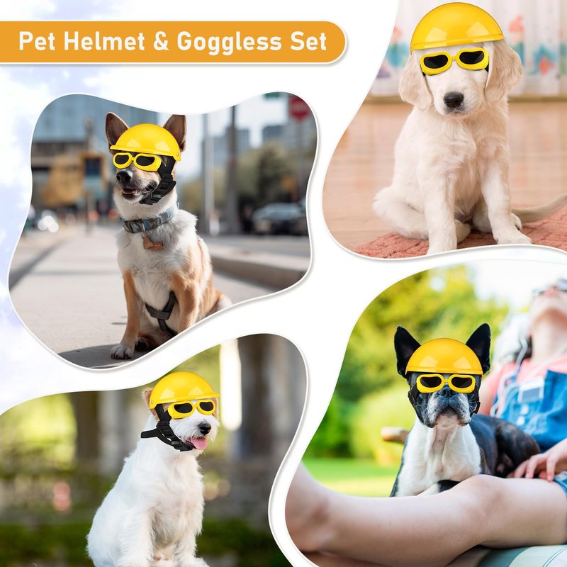 Frienda Dog Helmet and Goggles, UV Protection Doggy Sunglasses and 4 Inch Padded Puppy Motorcycle Helmet Adorable Dog Goggles with Adjustable Belt for Small Dogs Puppy Riding(Yellow,L)
