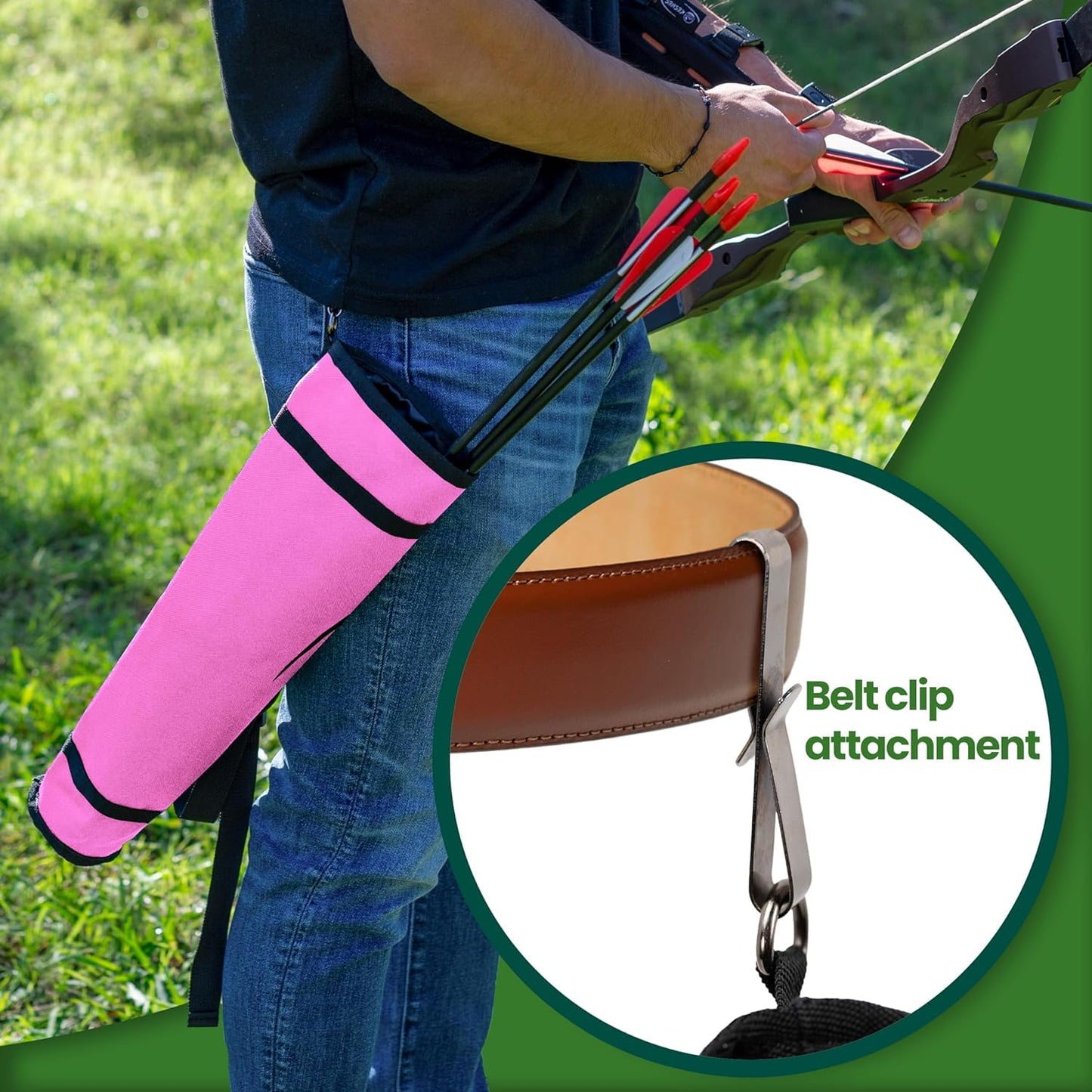 KESHES Archery Back Arrow Quiver Holder - Adjustable Quiver for Arrows with Shoulder Strap and Belt Clip - Ideal for Bow Hunting & Target Practice for Youth & Adults