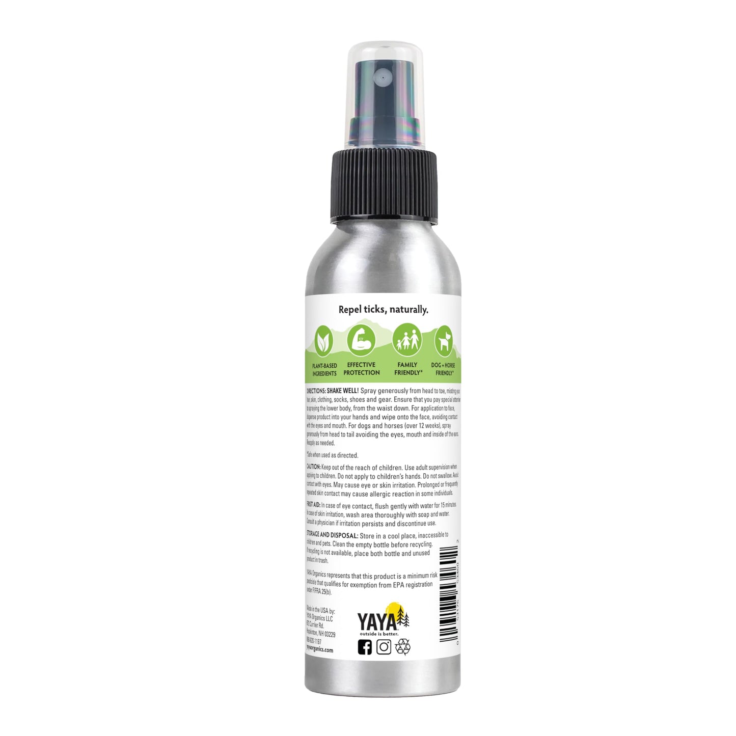 Yaya Organics Tick Ban DEET-Free Mist Spray - Made in USA - All Natural Extra Strength Tick Repellent Spray Made with Essential Oils - Safe for Kids & Dogs (4 Ounce, 2 Pack)