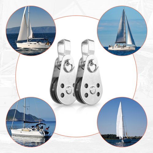 LJZP 4Pcs Stainless Steel Nylon Marine Pulley Wheel, Swivel Pulley Block Boat Kayak Single Pulley with 4Pcs Spring Snap Hook, Rope Cable Pulleys for Pulley System for 0.08" to 0.32" Ropes