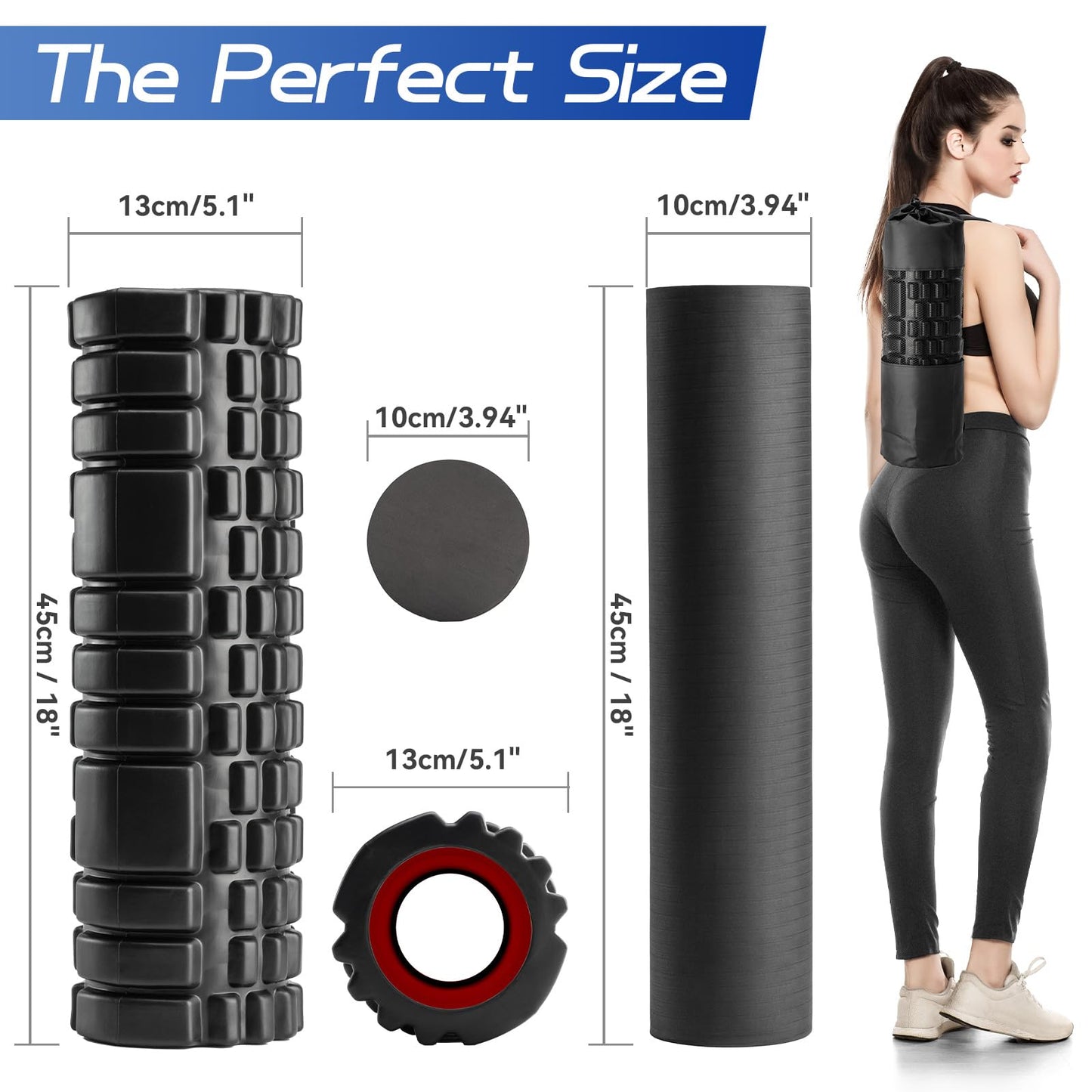 Krightlink 5-in-1 Foam Roller Set, Massage Roller Stick, Massage Ball, Resistance Band for Deep Muscle Massage, Trigger Point Release, Pilates, Yoga (Blue)