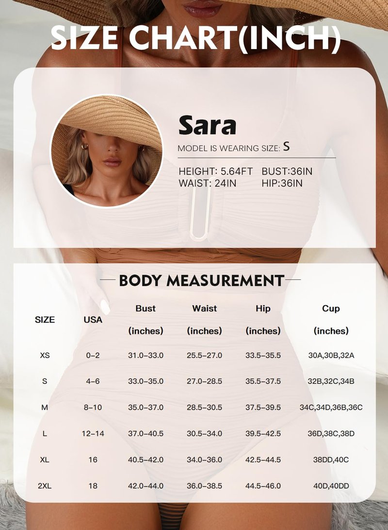 Herseas Women's Textured Bikini Set 2026 Summer Metal V Neck High Cut Swimwear Ribbed Sexy 2026 Vacation Slimming Swim Suits Resort Wear Casual Vacation Outfits Caramel Medium
