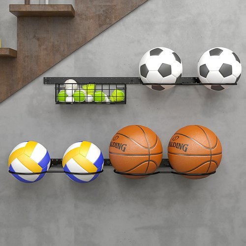 8 Tier Detachable Wall Mounted Basketball Rack,Vertical/Horizontal Football Holder,Holds 14 Balls DIY1/2/3/4 Soccer Stand,Height-Adjustable Ball Rack with Basket for Garage,Tool Room