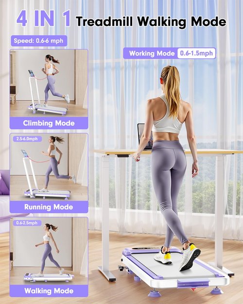 2025 Upgrade Walking Pad Treadmill with 8% Incline & Handle Bar, 3.5HP Portable Treadmill for Home Small, Under Desk Compact Walking Pad 300+lb Capacity, Shock Absorption, 0.6-6mph, Remote, Smart App