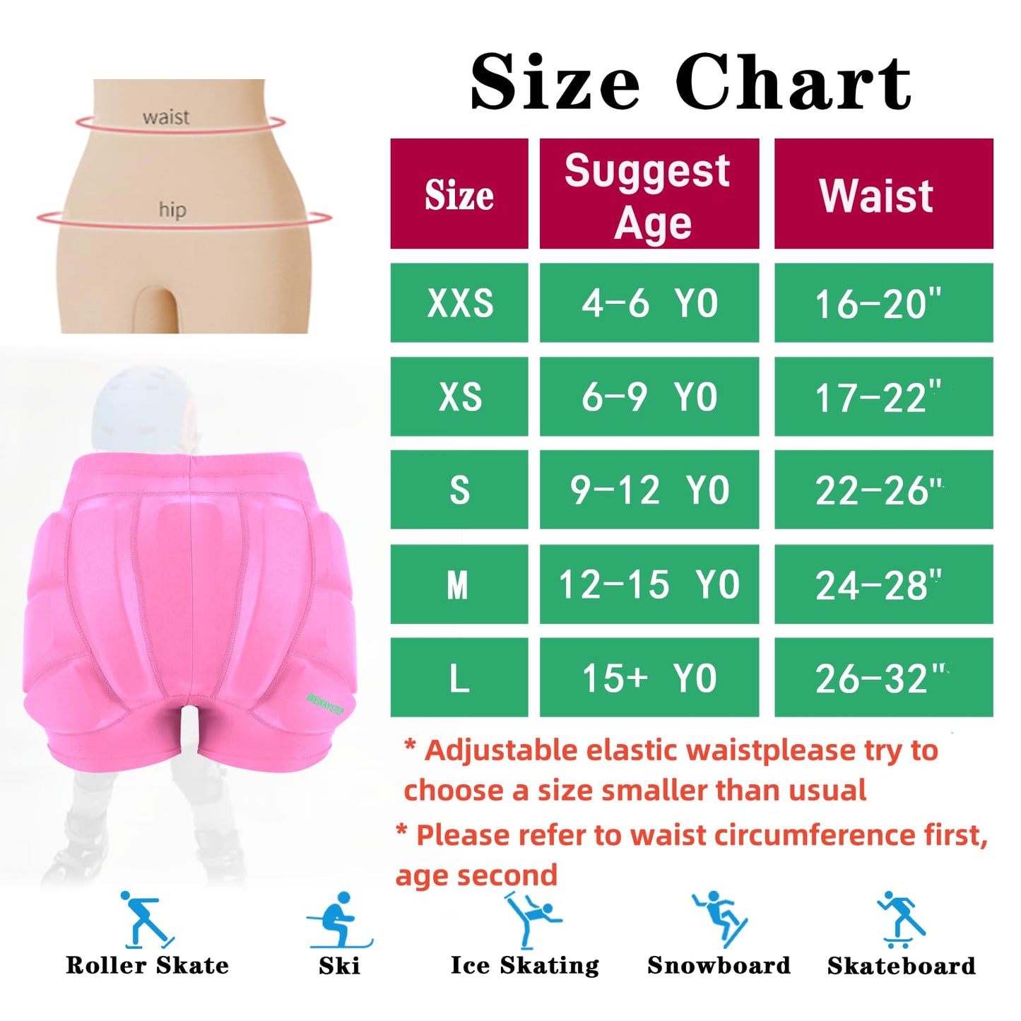 Kids Butt & Hip Padded Shorts for Skating,Youth Hip Protection Pads Figure Skating Shorts Crash Butt Pads for Tailbone & Butt (Pink, XX-Small)